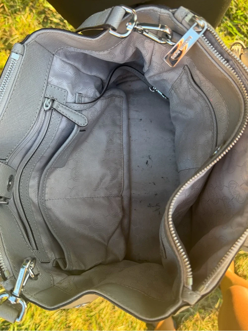Michael Kors Light Gray Saffiano Leather Satchel with MK Charm